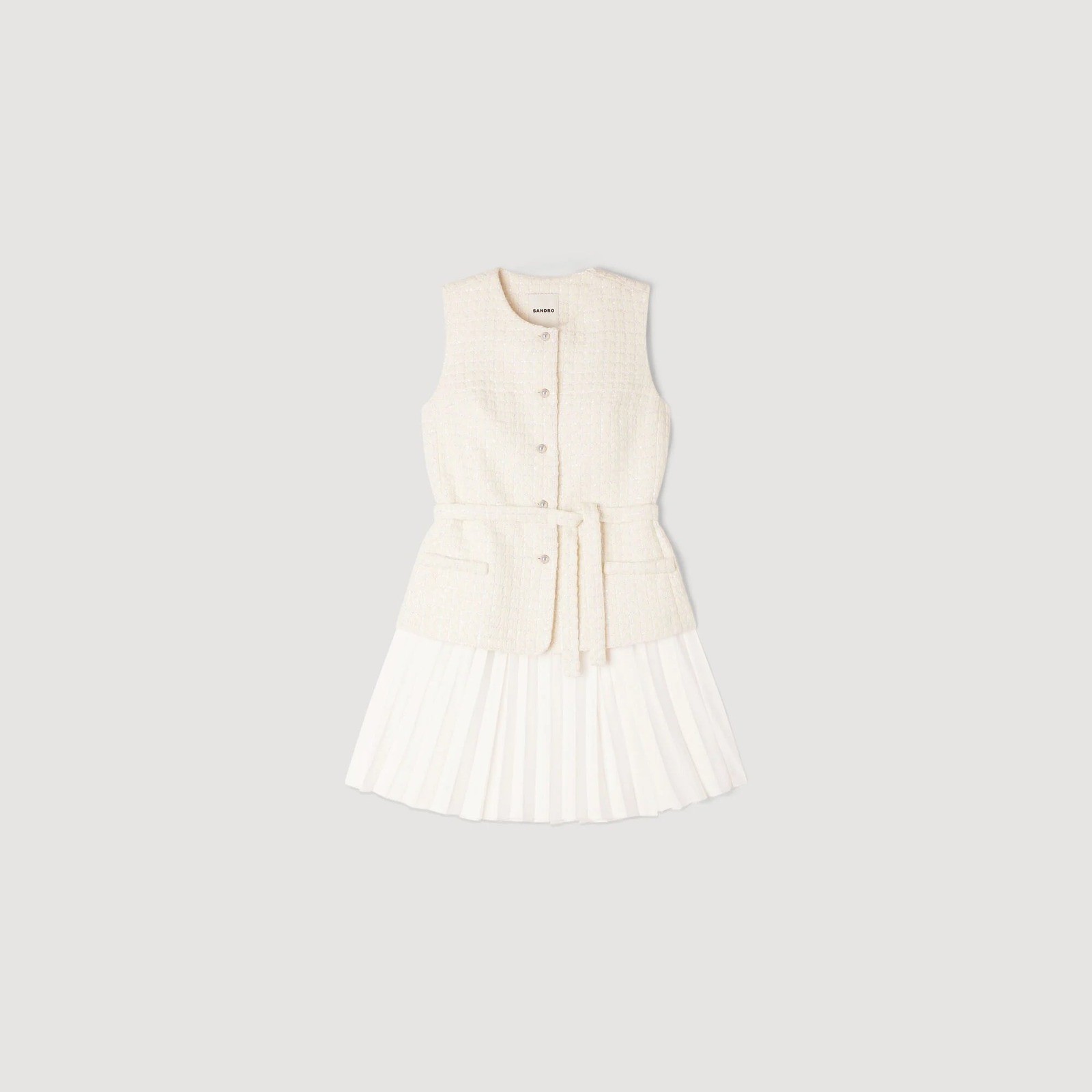 Sandro Bloom Tweed Pleated Mini Dress Fr 36 / US 4 Sequin MSRP $560