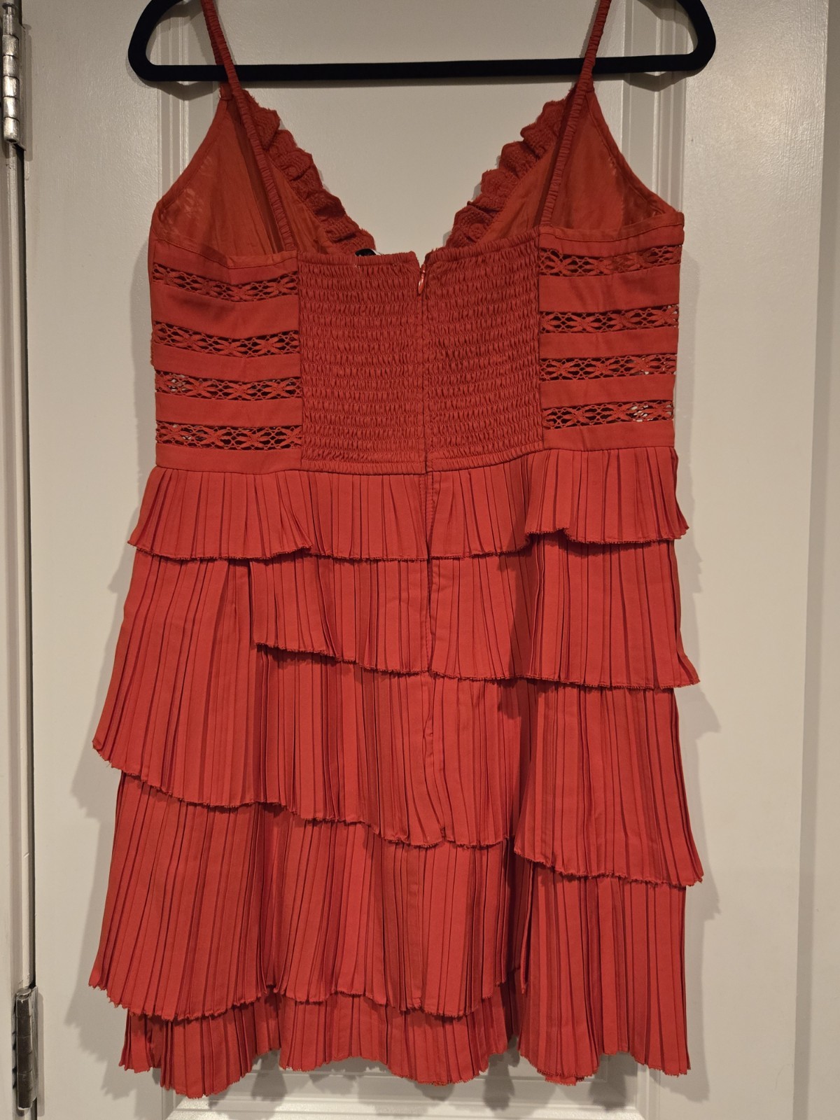 Sea Womens Antonina Solid Cotton Blend Ruffled Tiered Mini Dress – Red Size 10