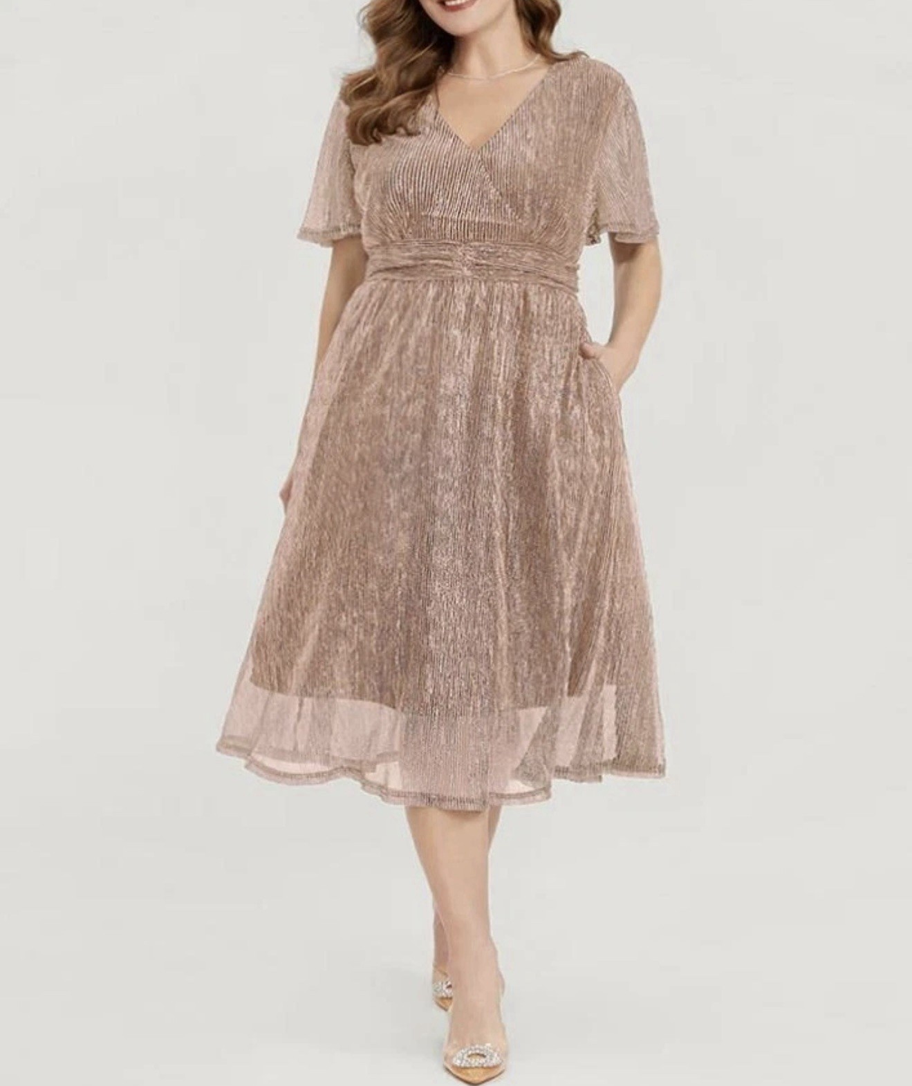 NWT 22-24/3X BloomChic Glitter no shed Mesh Surplice Neck Pocket Dress