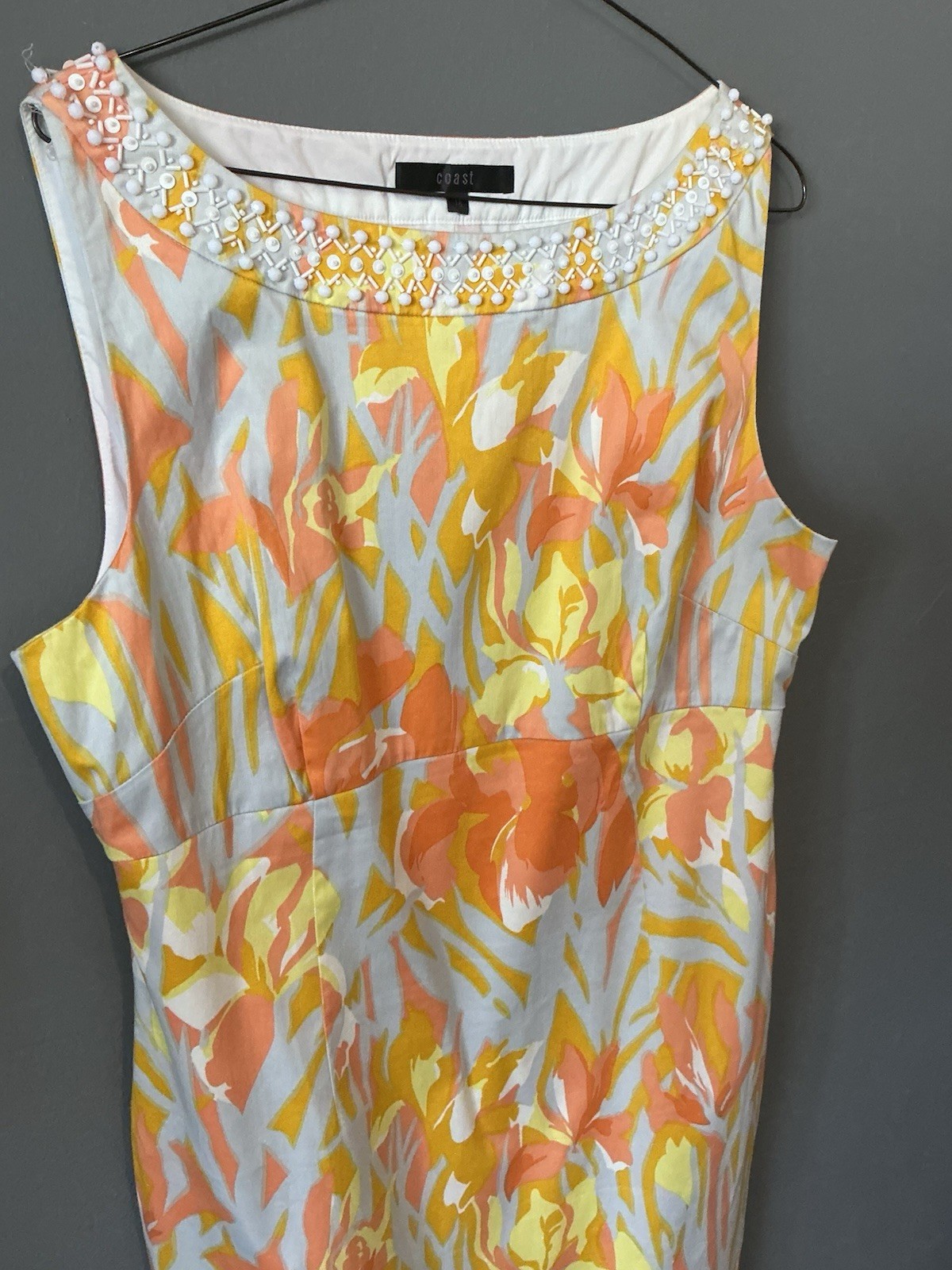 Coast Pastel Orange Yellow Vintage Style Dress Uk 16