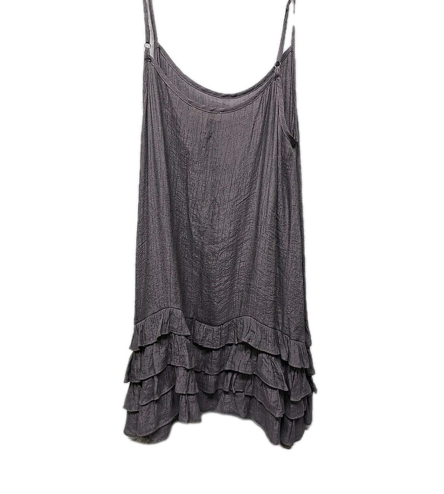 Easel Womens Cover Up Dress Size M Gray Sheer Adjustable Straps Ruffle Hem