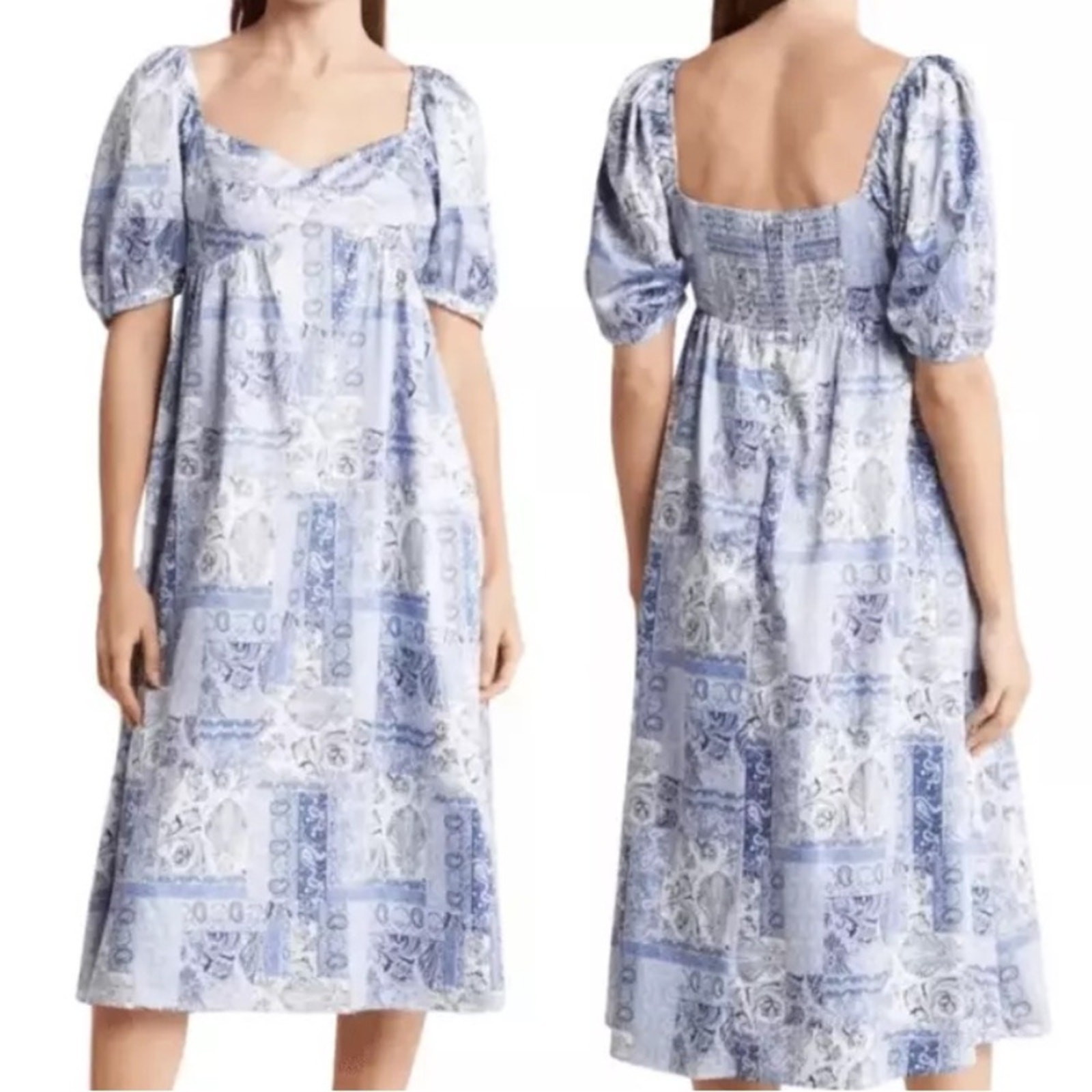 NSR Layla Printed Midi Dress – Blue Patch Size L