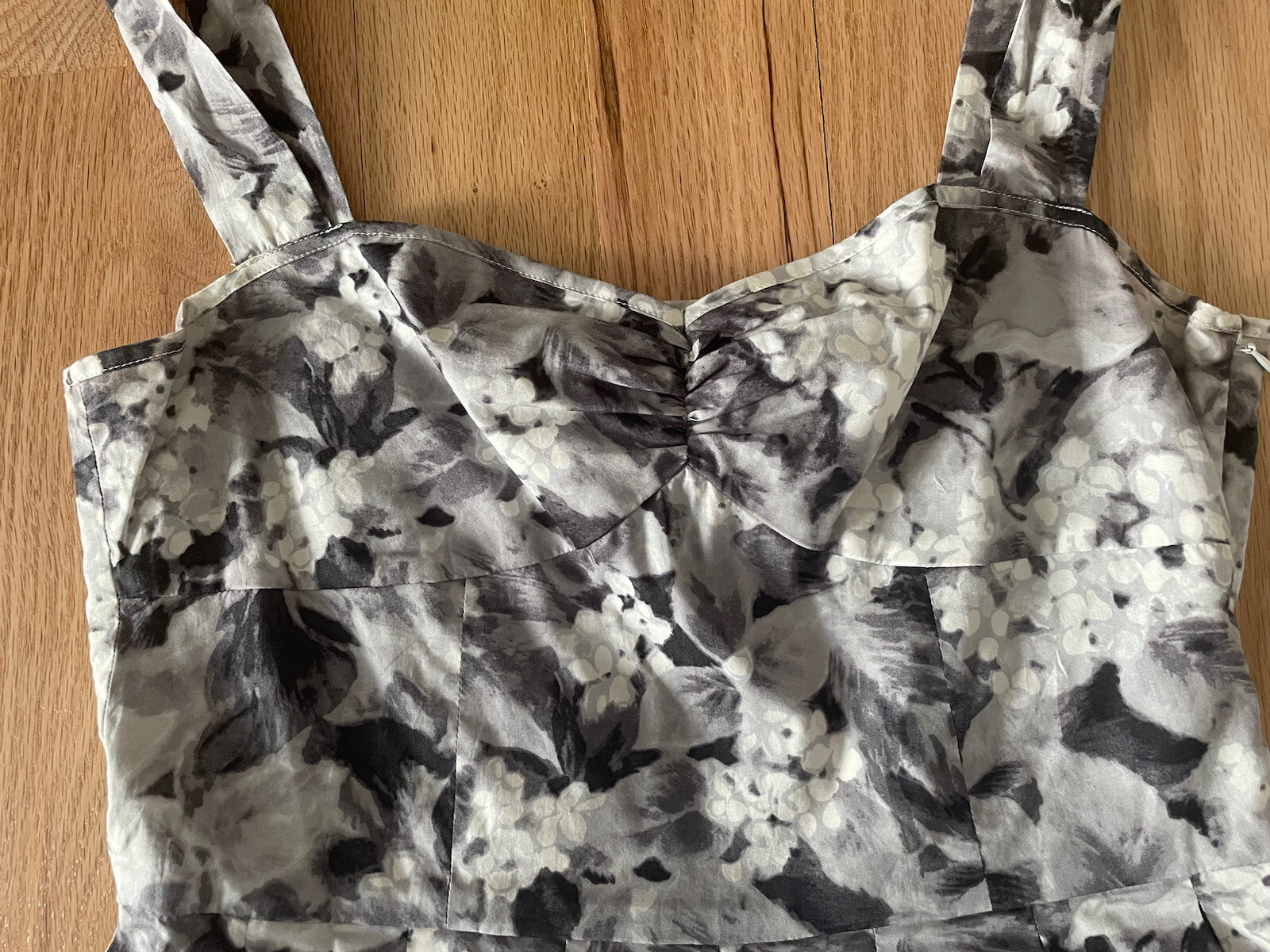 Talbots Gray White Floral Sateen Fit Flare Sweetheart Dress sz 6 NWT NEW