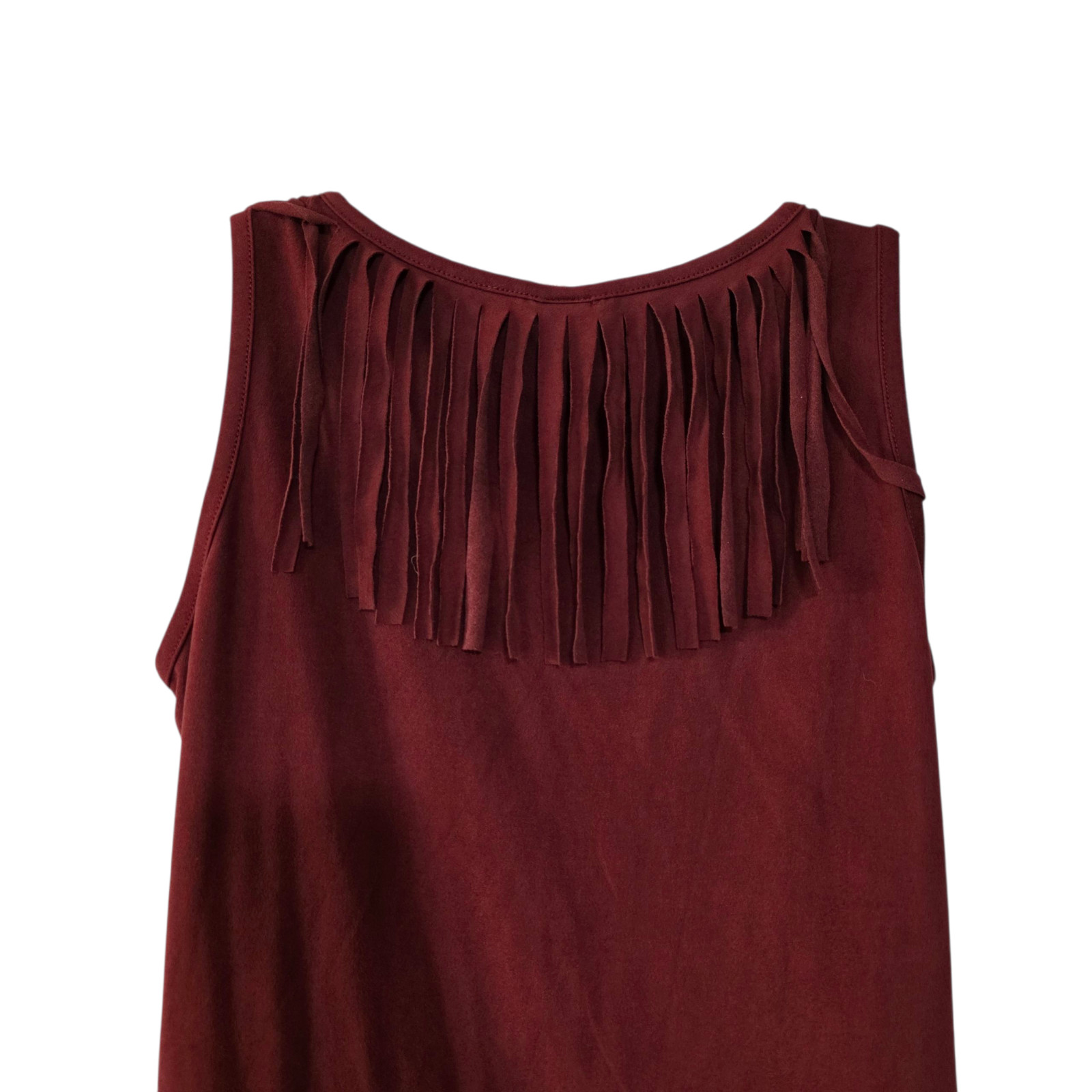 Gypy Rose Sheath Dress Womens Maroon Free Size Sleeveless V Neck Fringe Handmade