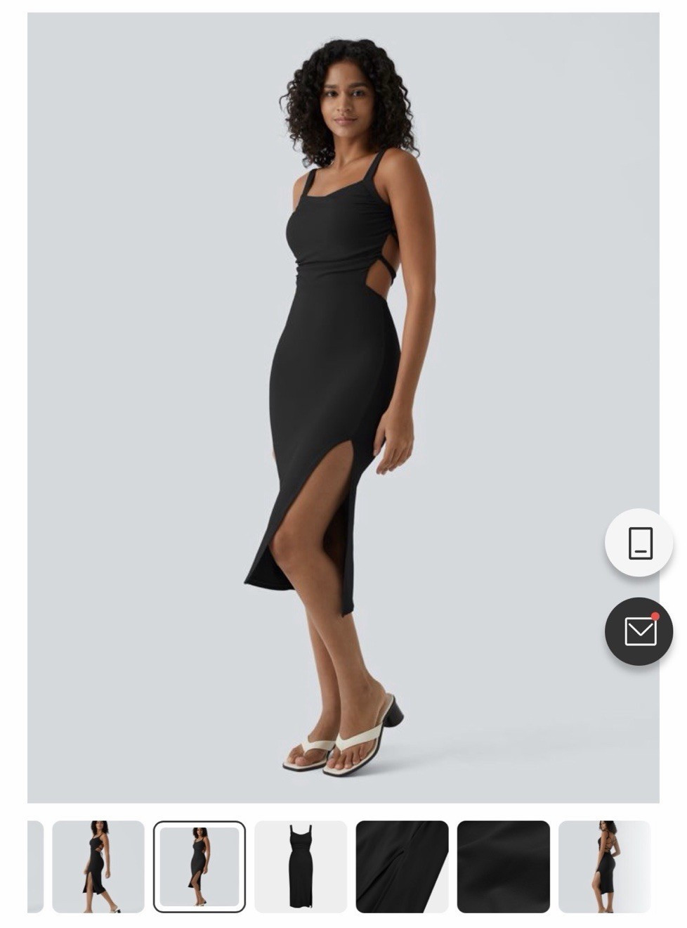 Halara Black Square Neck Bodycon Midi Dress Backless Side Slit Strappy Size M