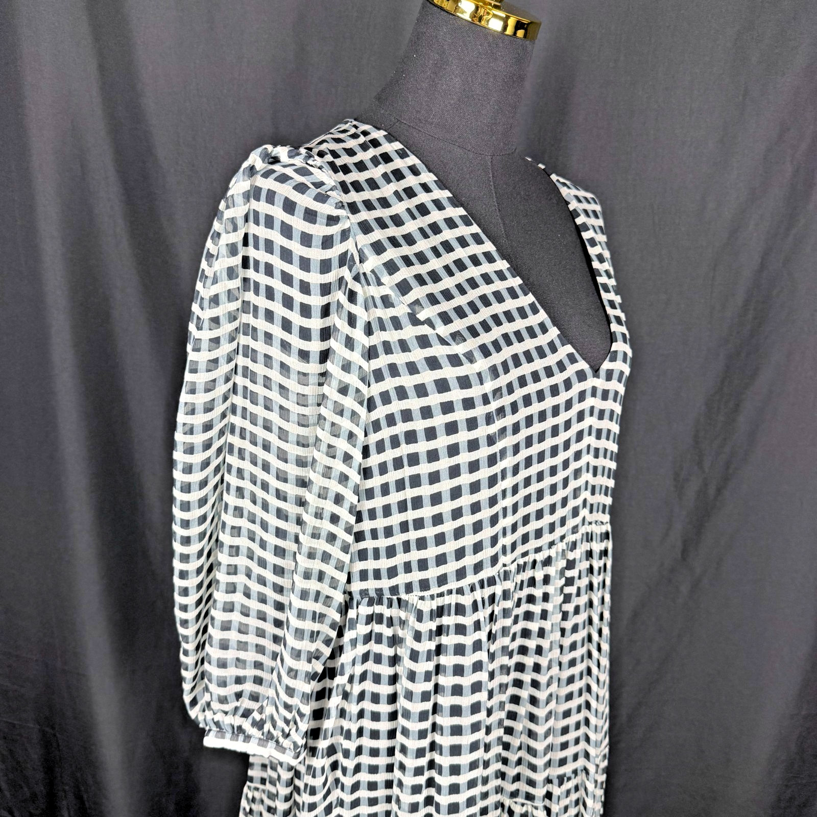 Joie Tobey Sz XXS Boho Black Cream 100% Silk Check Maxi Dress Oversized Sold Out