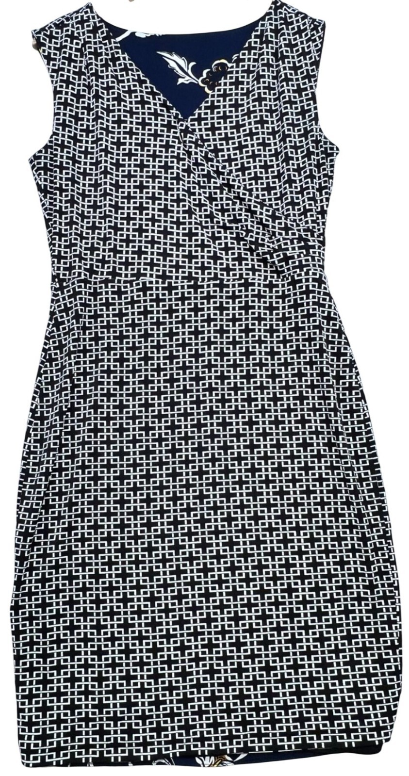 Womens Reversible Midi Sheath Dress Size 10 Blue White Geo Floral