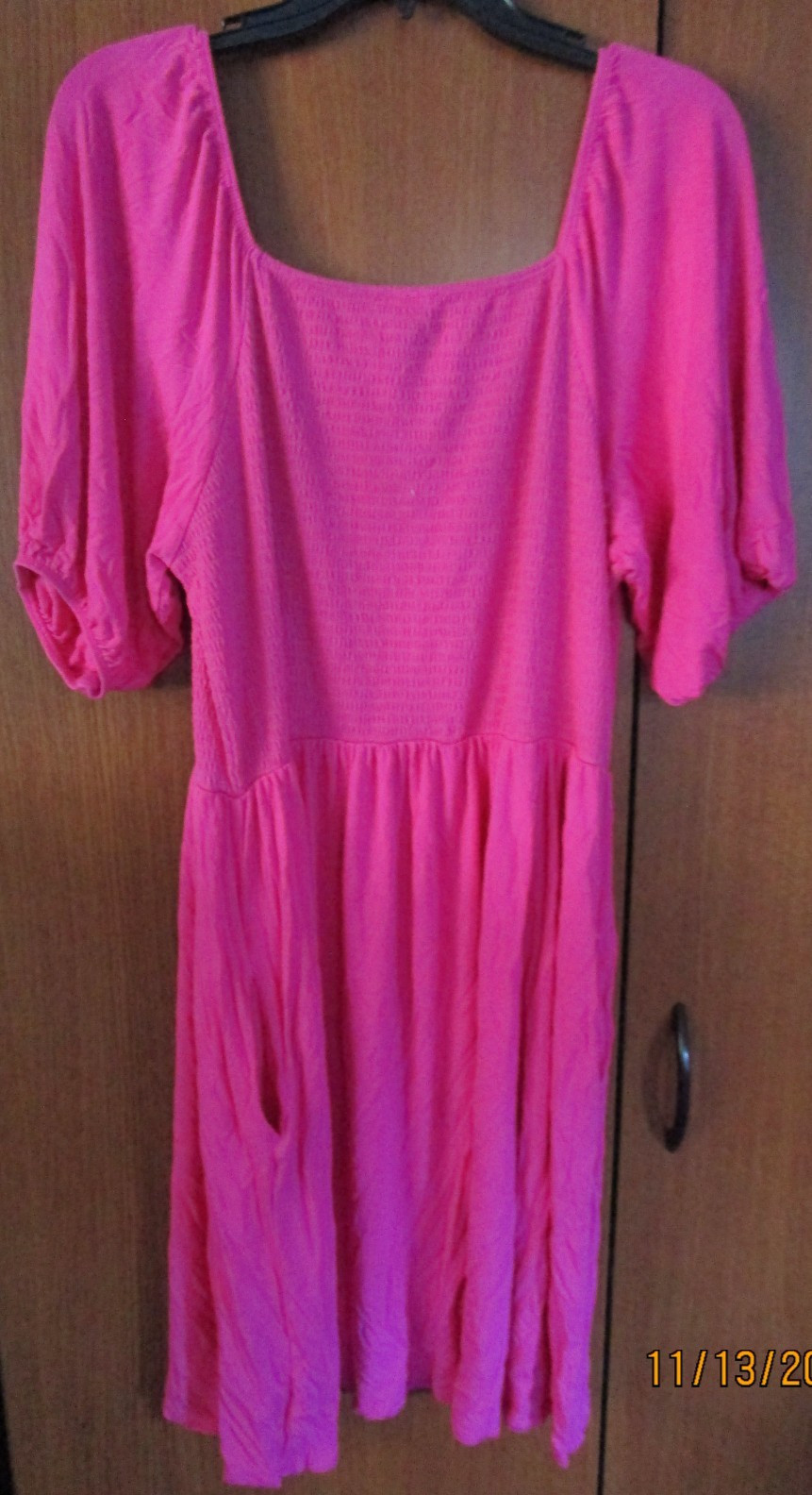 Heimish USA Pink Smocked Peasant Dress Sz 1X Fabric Tag Missing Bust 39 + L 34.5
